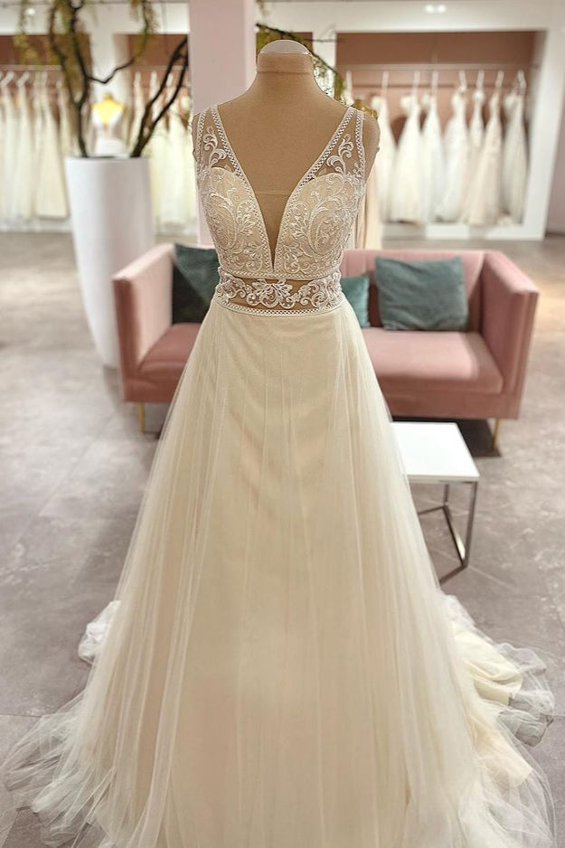 Sweetheart A-Line Wedding Dress With Appliques Lace-Wedding Dresses-BallBride