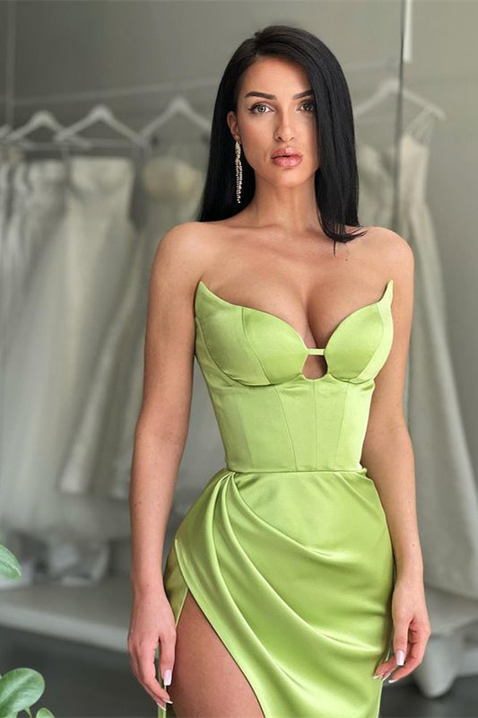 Sweetheart Light Green Mermaid Evening Dress With Split-Evening Dresses-BallBride