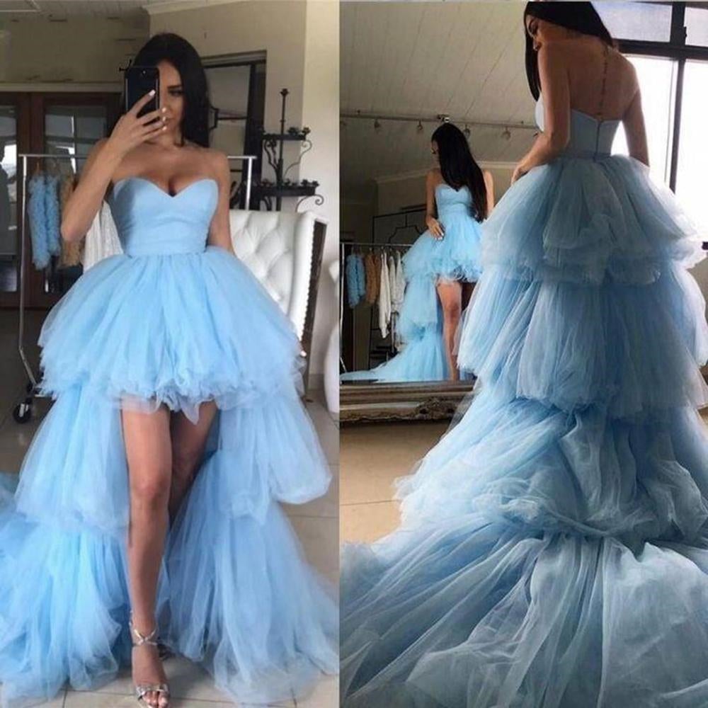 Sweetheart Tulle Hi-Lo Blue Prom Dress-BallBride