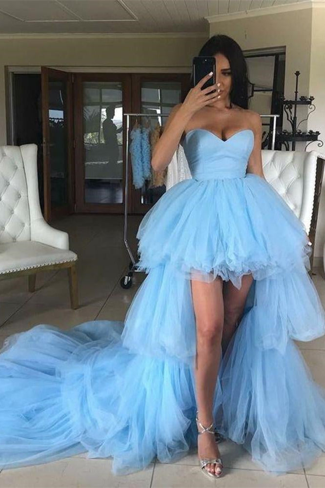 Sweetheart Tulle Hi-Lo Blue Prom Dress-BallBride