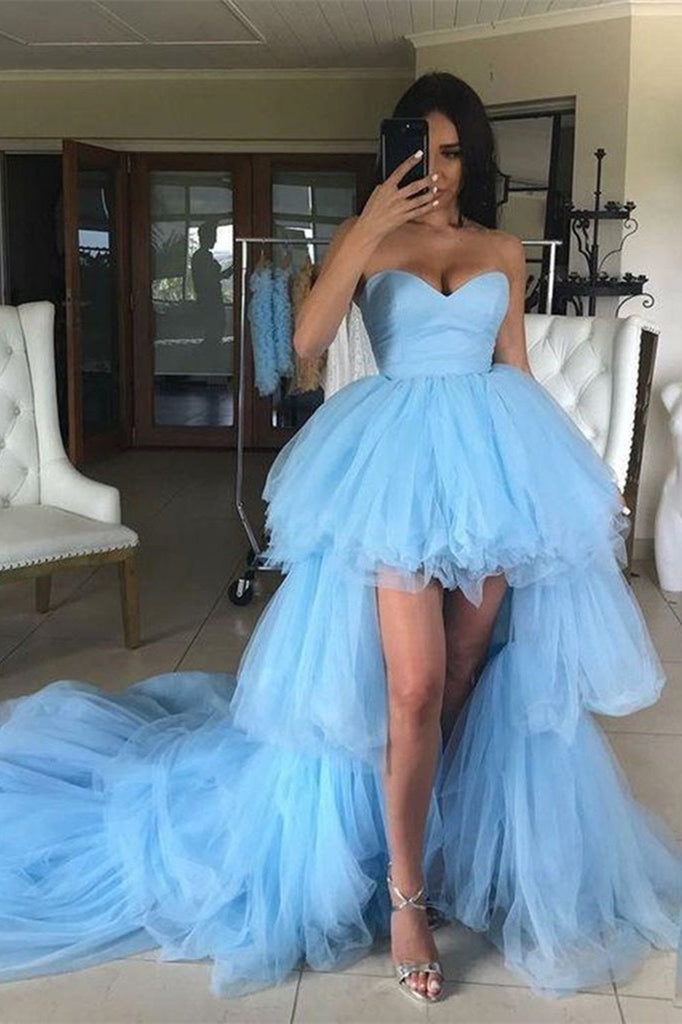 Sweetheart Tulle Hi-Lo Blue Prom Dress-BallBride