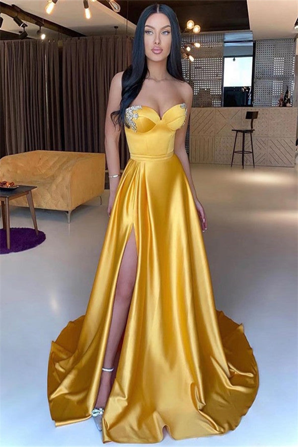 Sweetheart Yellow Mermaid Prom Dress with Beading & Split-BallBride