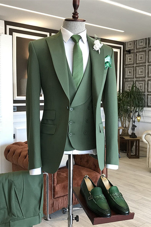 The Perfect Party Look - Classic Green Three Piece Casual Man Suits With Peaked Lapel-Prom Suits-BallBride
