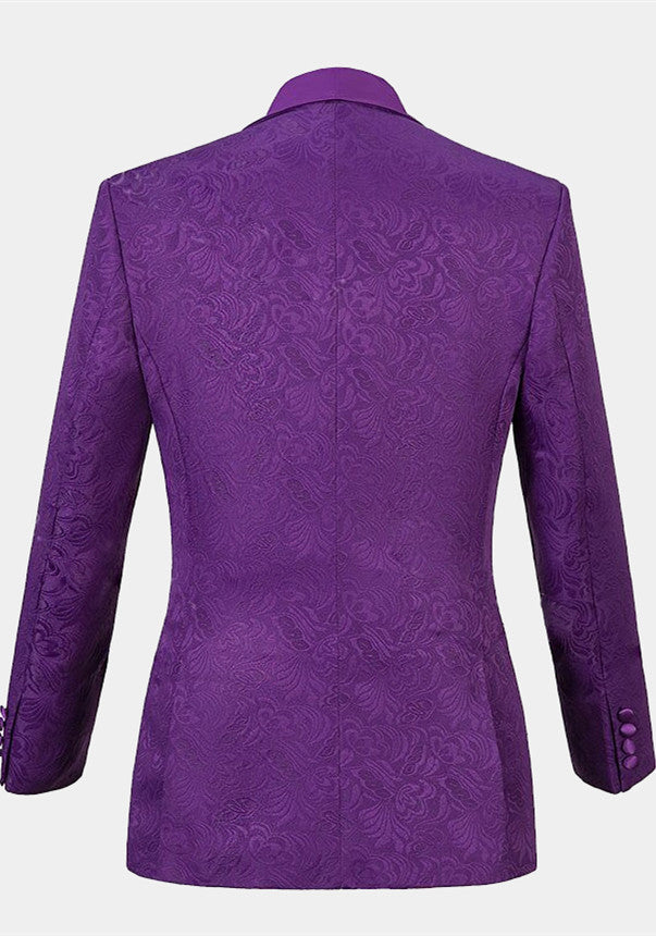 Three Pieces Classic Jacquard Violet Wedding Guest Suit-Prom Suits-BallBride