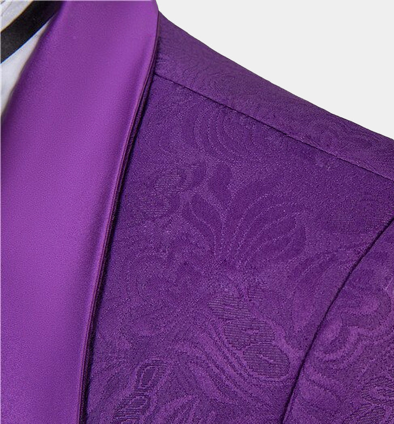 Three Pieces Classic Jacquard Violet Wedding Guest Suit-Prom Suits-BallBride