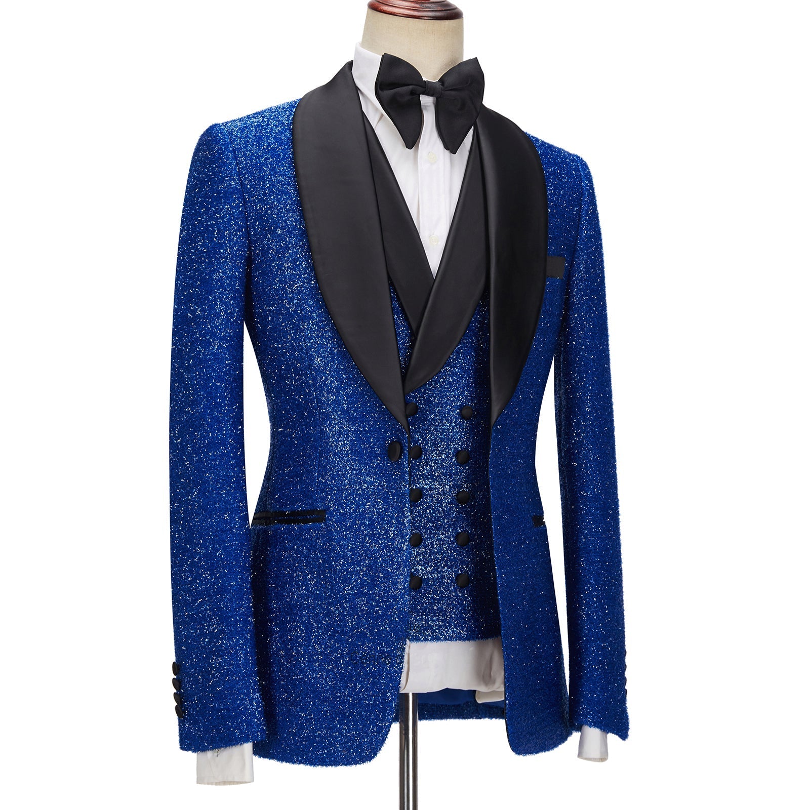 Three Pieces Prom Attire For Guys - Royal Blue Sparkle One Button-Prom Suits-BallBride