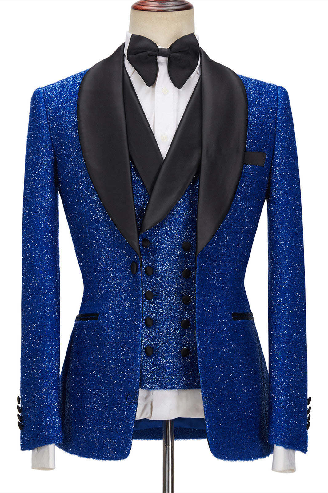 Three Pieces Prom Attire For Guys - Royal Blue Sparkle One Button-Prom Suits-BallBride