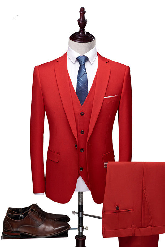 Three Pieces Suits for Men ¨C Red Notched Lapel for Prom-Business & Formal Suits-BallBride