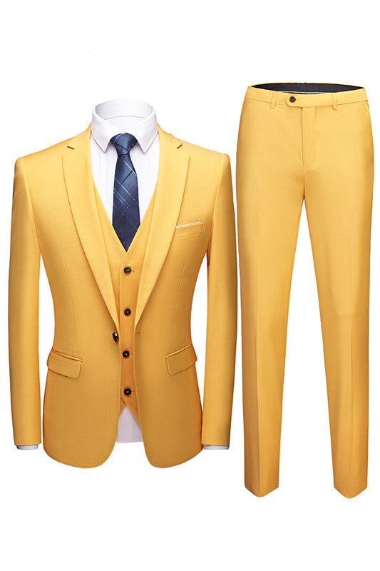 Three Pieces Yellow Notch Collar Wedding Suit for Summer-Prom Suits-BallBride