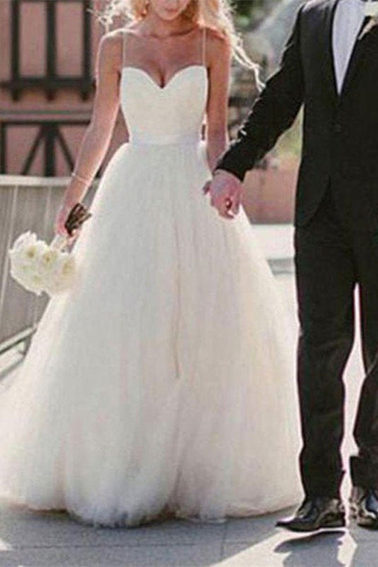 Tulle Wedding Dress with Spaghetti-Straps-Wedding Dresses-BallBride