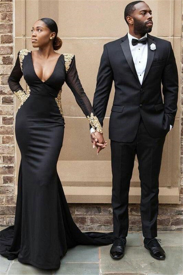Two Piece Black Formal Business Suit for Men Online-Prom Suits-BallBride