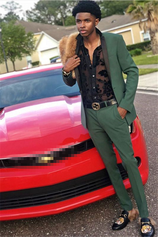 Two-Piece Dark Green Business Suit for Men with Silk Shawl-Prom Suits-BallBride