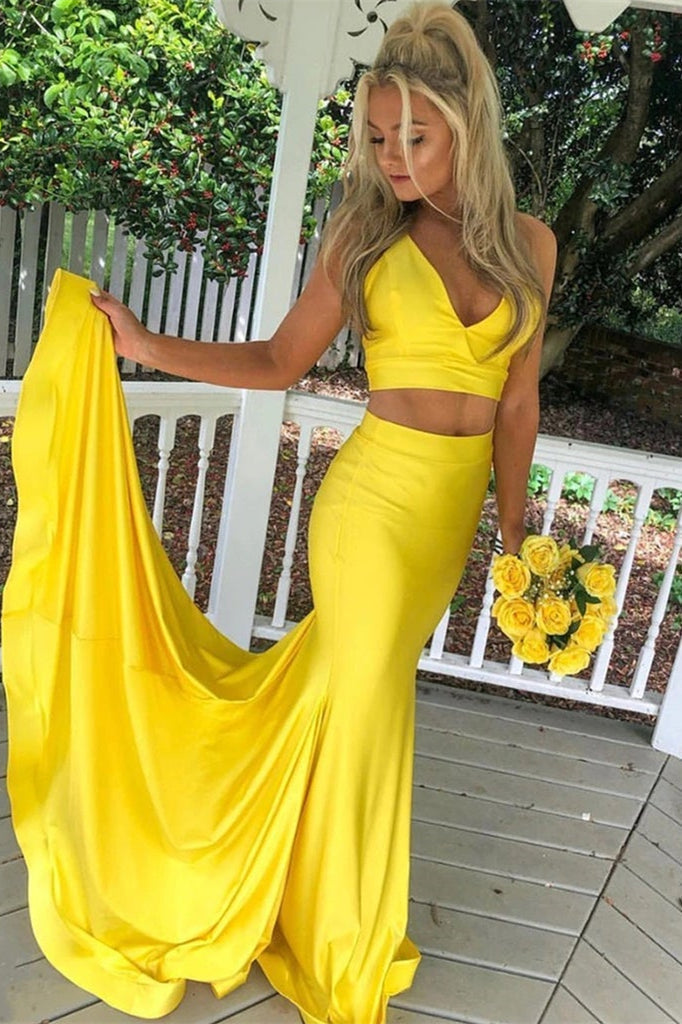 Two Pieces Mermaid Yellow Prom Dress-BallBride