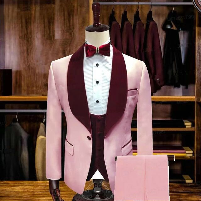 Tyson Candy Pink Stylish Shawl Lapel Slim Fit Men Suits for Weddings-Wedding Suits-BallBride