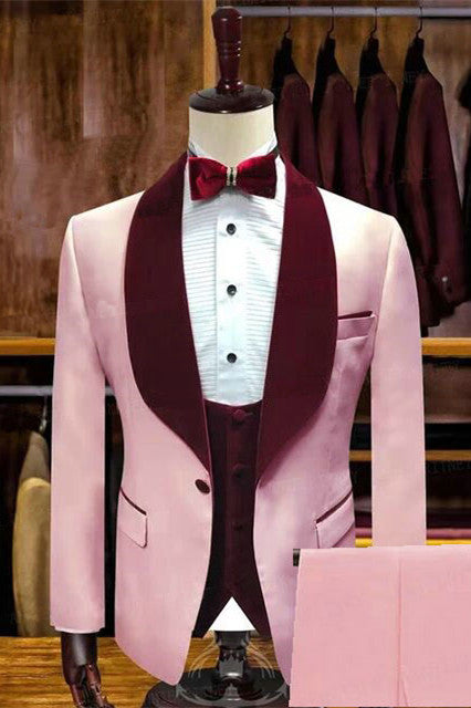 Tyson Candy Pink Stylish Shawl Lapel Slim Fit Men Suits for Weddings-Wedding Suits-BallBride