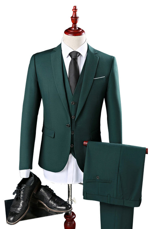 Unique Notch Lapel 3-Piece Men's Suit for Prom Guests - Green-Business & Formal Suits-BallBride