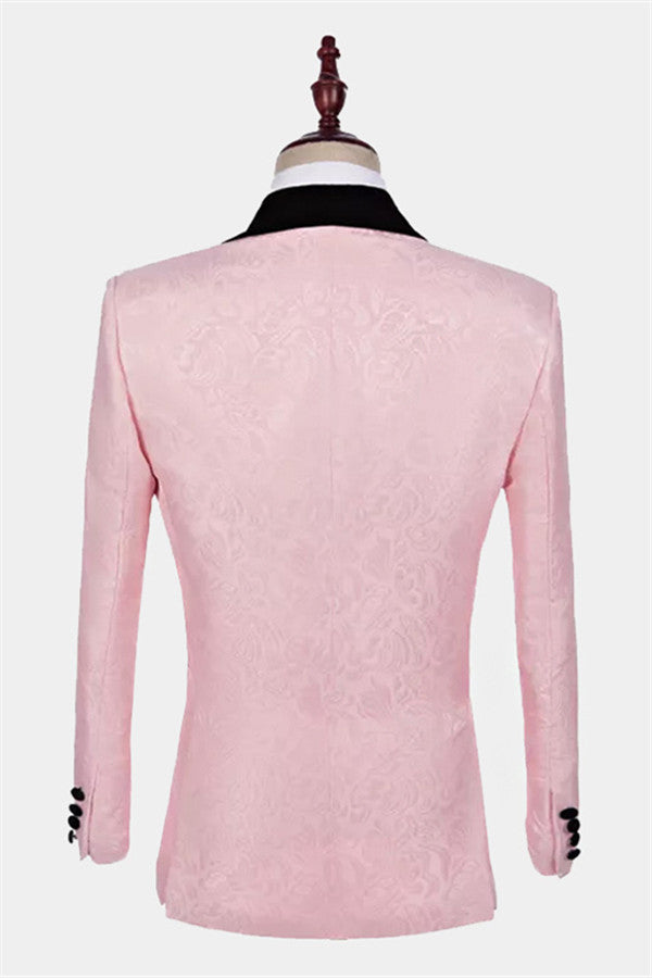 Unique Pink Jacquard Shawl Lapel Tuxedo for Guys-Wedding Suits-BallBride