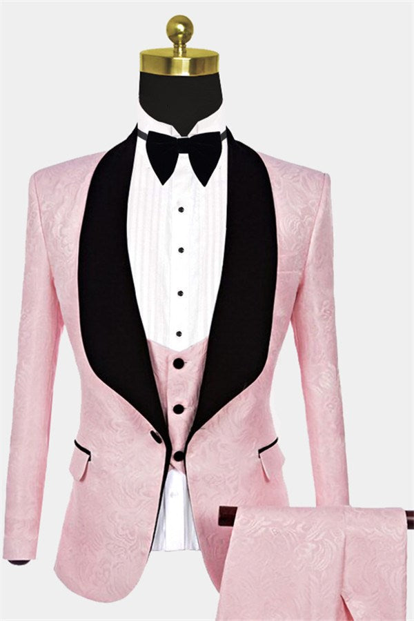 Unique Pink Jacquard Shawl Lapel Tuxedo for Guys-Wedding Suits-BallBride