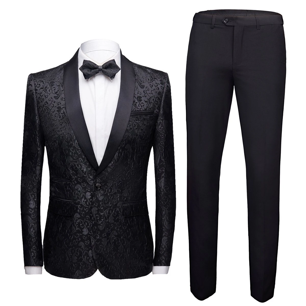 Unique Slim Fit Two-Pieces Weddings Groom Tuxedos with Black Jacquard Shawl Lapel-Wedding Suits-BallBride