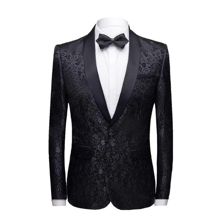 Unique Slim Fit Two-Pieces Weddings Groom Tuxedos with Black Jacquard Shawl Lapel-Wedding Suits-BallBride