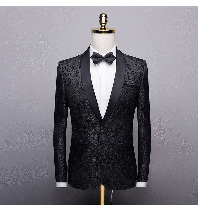 Unique Slim Fit Two-Pieces Weddings Groom Tuxedos with Black Jacquard Shawl Lapel-Wedding Suits-BallBride