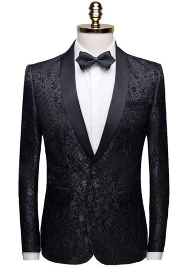 Unique Slim Fit Two-Pieces Weddings Groom Tuxedos with Black Jacquard Shawl Lapel-Wedding Suits-BallBride