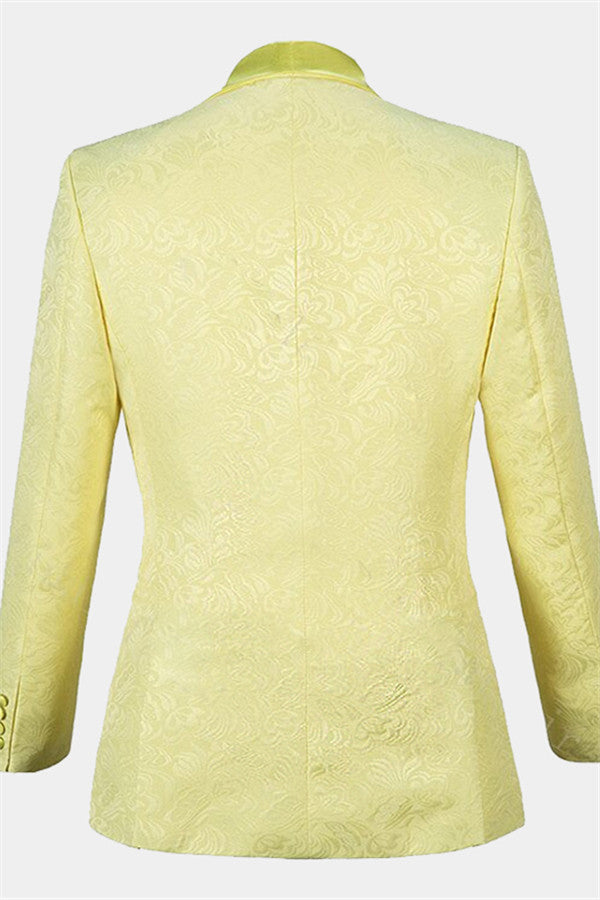 Unique Three Pieces Shawl Lapel Yellow Jacquard Morning Suit-Prom Suits-BallBride