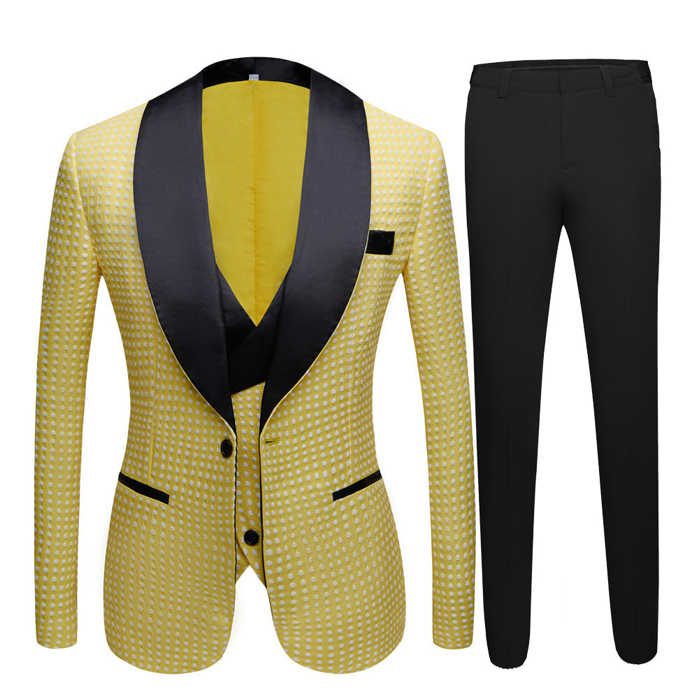 Unique Yellow Dot Shawl Lapel Slim Fit Wedding Suit for Men-Wedding Suits-BallBride