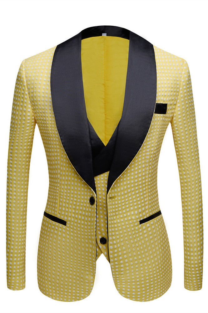 Unique Yellow Dot Shawl Lapel Slim Fit Wedding Suit for Men-Wedding Suits-BallBride