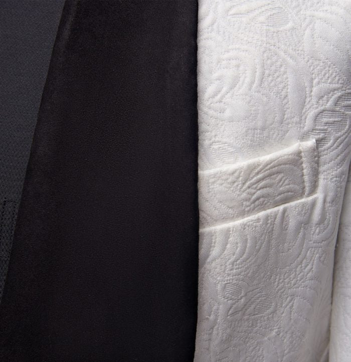 White Floral Men Suit with Black Lapel - 3 Piece Dinner Set-Wedding Suits-BallBride