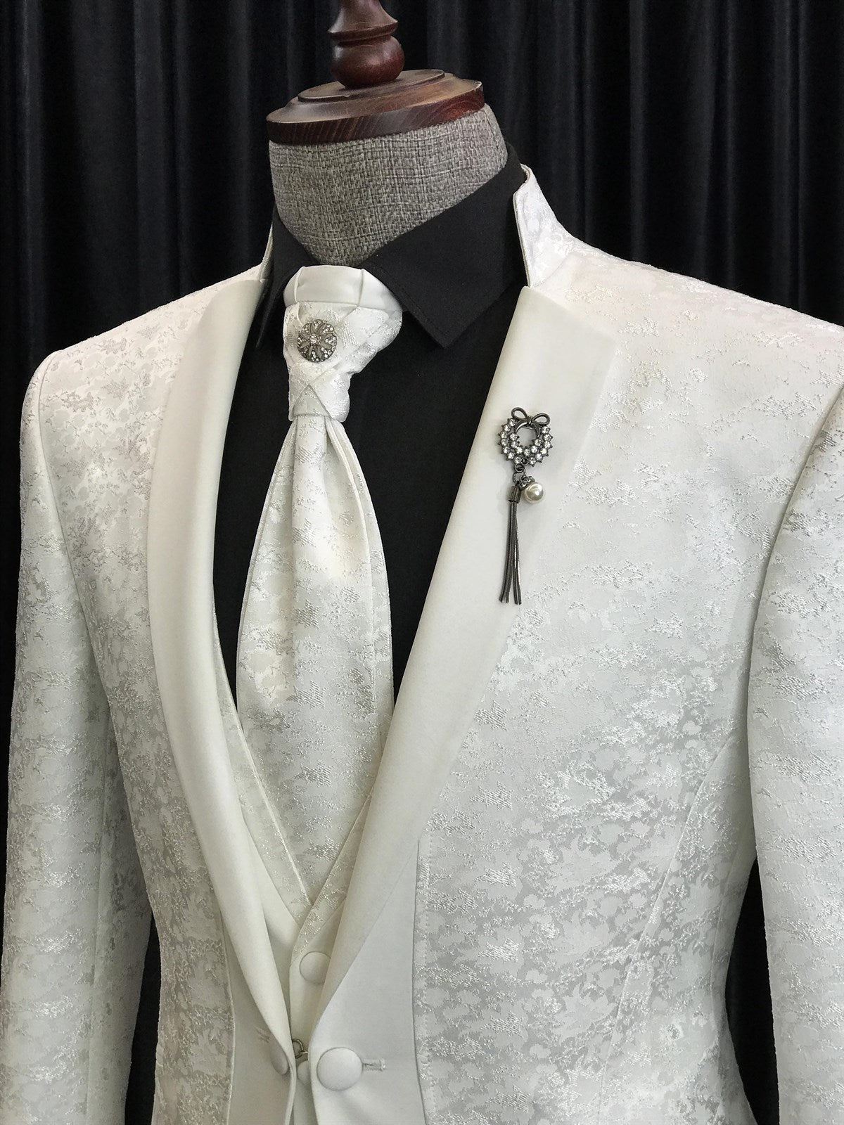 White Jacquard 3-Piece Wedding Suits with Special Lapel - Hot Sale by Christian-Wedding Suits-BallBride