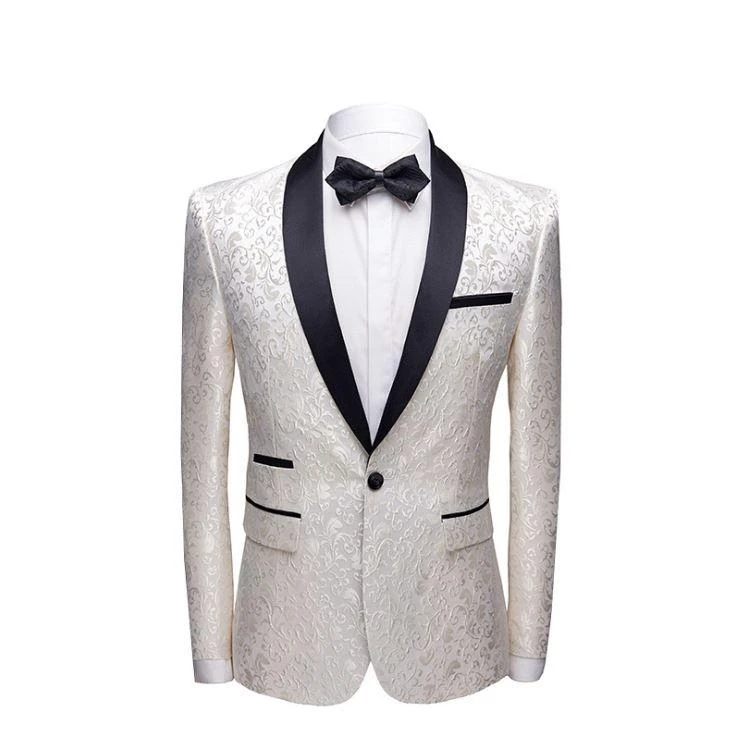 White Jacquard Wedding Suits for Men - Jacket Pants & Shawl Lapel Tuexdos-Wedding Suits-BallBride