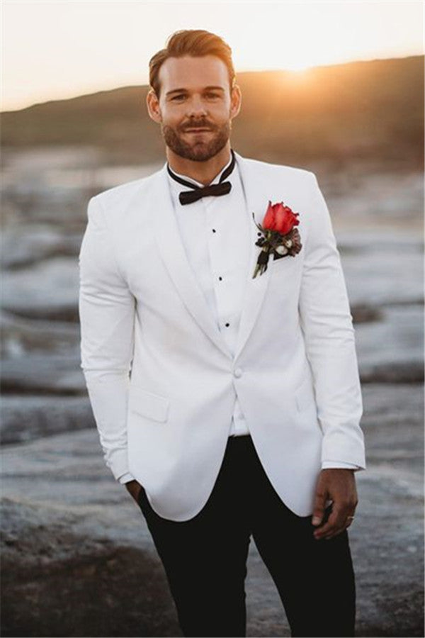White Mens Wedding Suit Groom Tailcoat - Vintage Two Piece Easy Fit Groomsmen Wear-Wedding Suits-BallBride