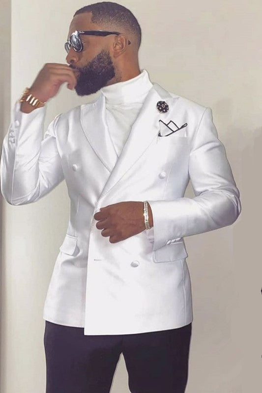 White Peaked Lapel Double Breasted Groom Suit - Addison Online-Wedding Suits-BallBride