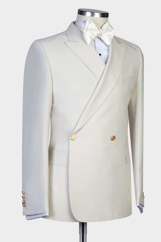 White Peaked Lapel Slim Fit Wedding Suit for Men by Lawrence-Wedding Suits-BallBride