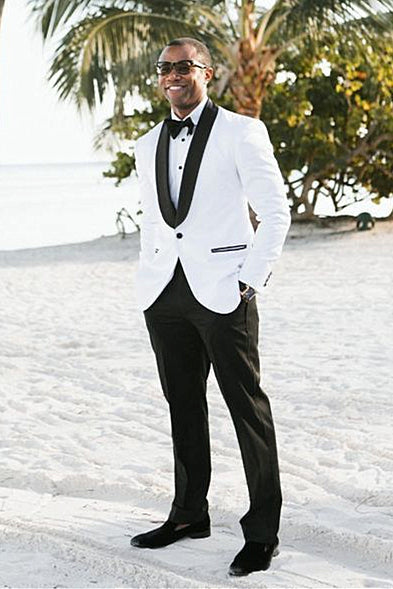 White Shawl Lapel Wedding Suit For Men - Unique Two Pieces-Wedding Suits-BallBride