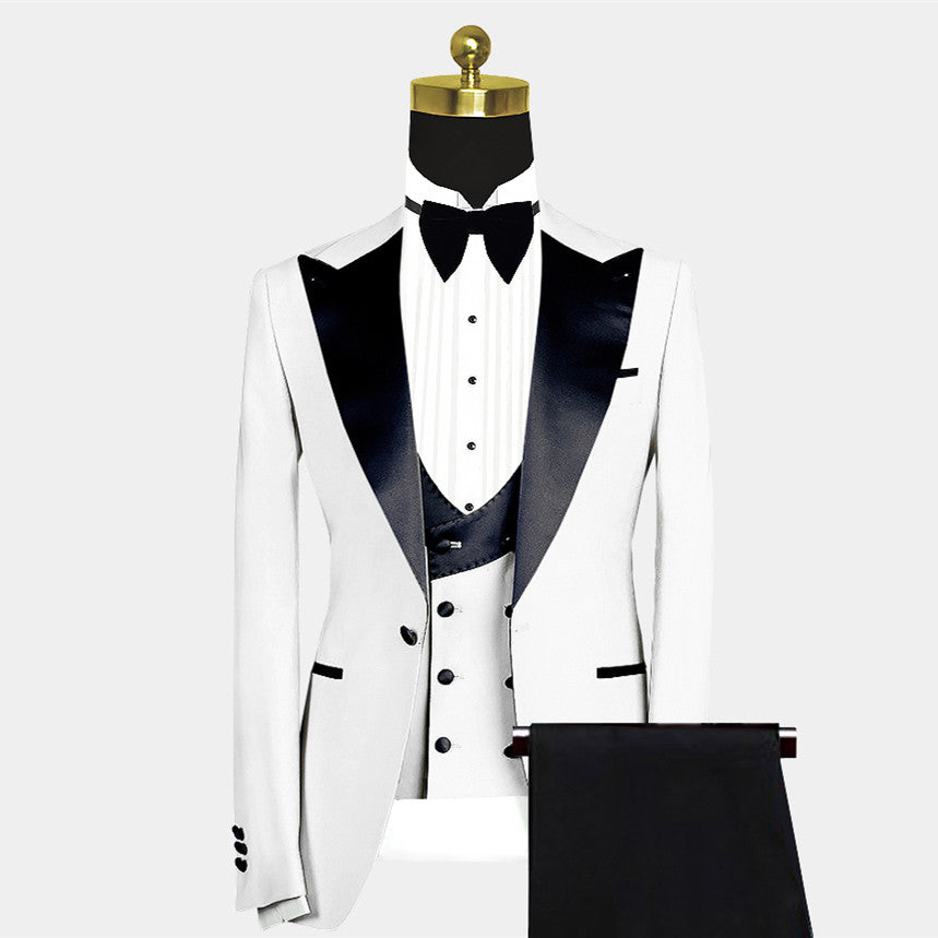 White Slim Fit Peaked Lapel Wedding Suit For Men-Wedding Suits-BallBride