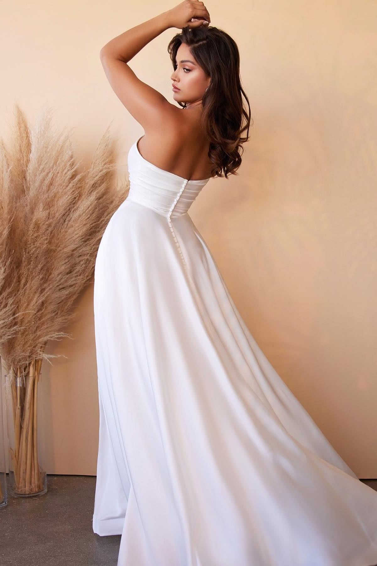 White Strapless Sweetheart A-Line Prom Dress with Split Online-BallBride