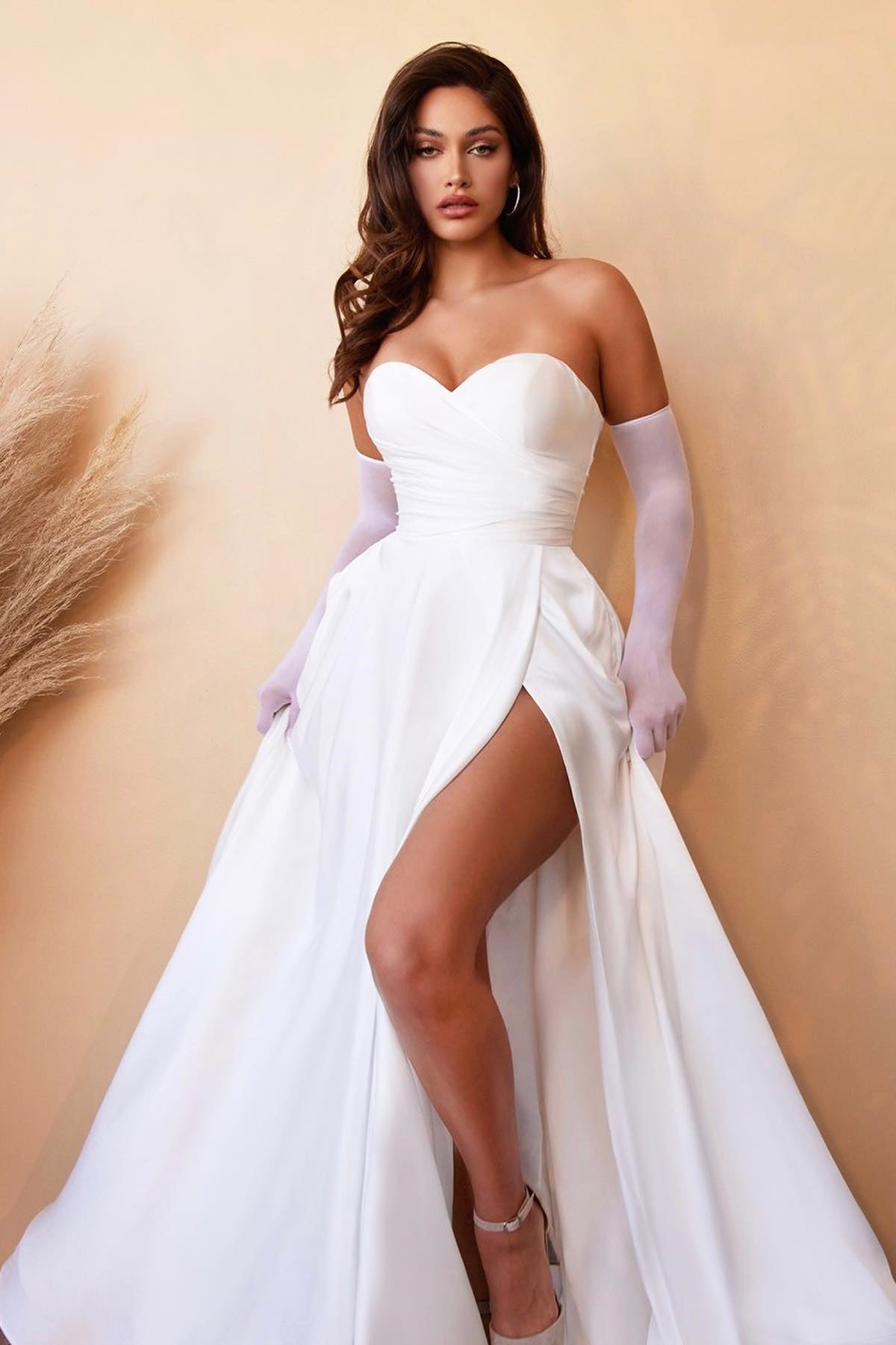 White Strapless Sweetheart A-Line Prom Dress with Split Online-BallBride