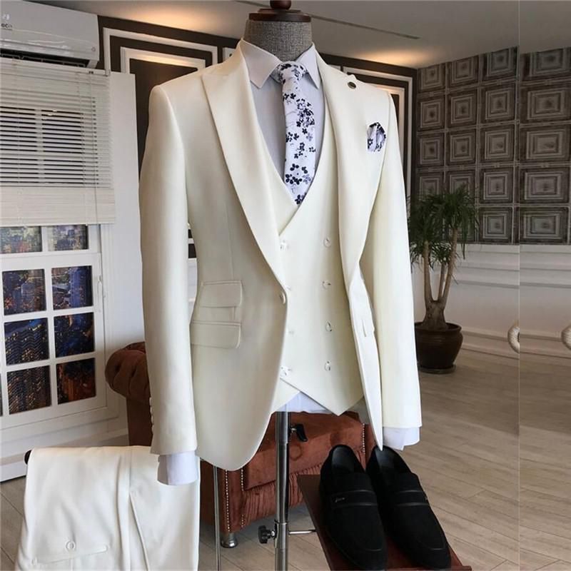 White Three Pieces Peaked Lapel Bespoke Suits for Men | Perfect for Wedding & Prom-Wedding Suits-BallBride