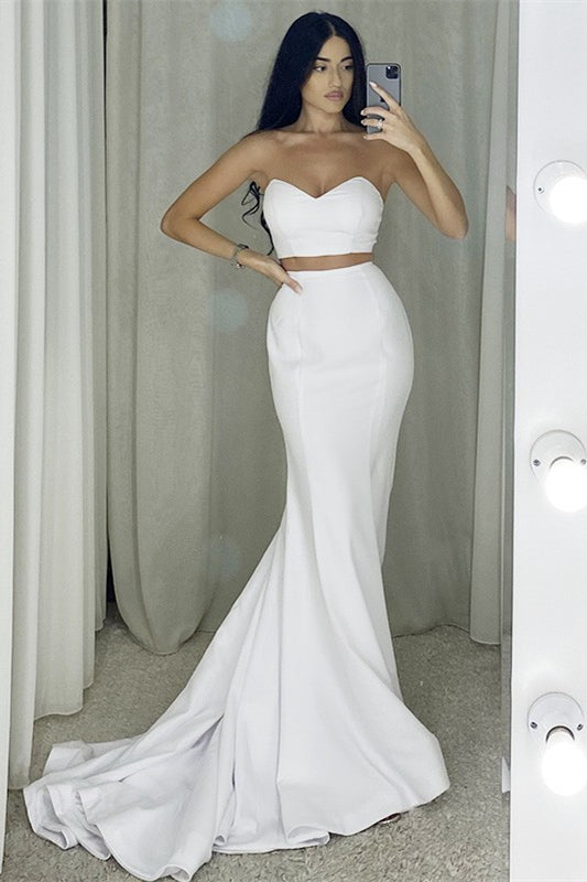 White Two Piece Mermaid Evening Dress-Occasion Dress-BallBride