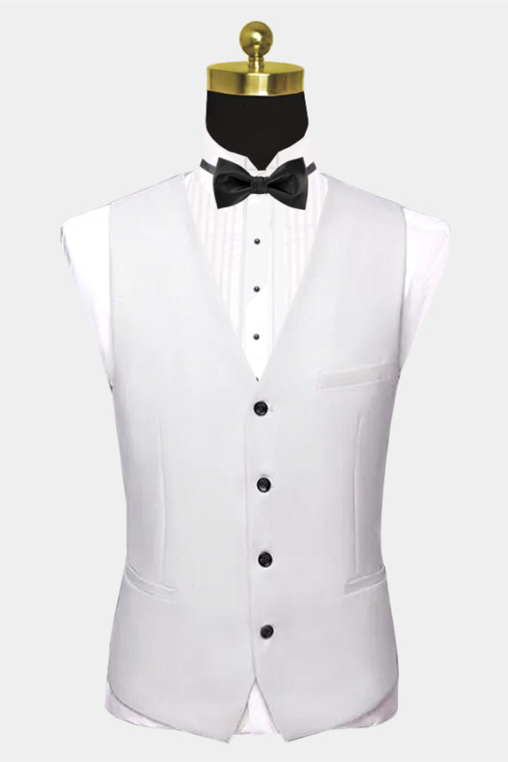 Will's Classic White Wedding Tuxedo with Black Satin Shawl Lapel and Pocket Edge-Wedding Suits-BallBride