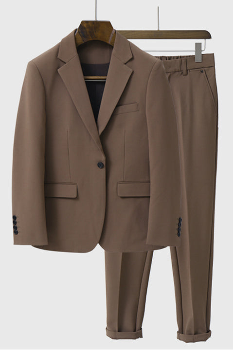 Yahir Brown Prom Suit With Peaked Lapel - One Button Style-Prom Suits-BallBride