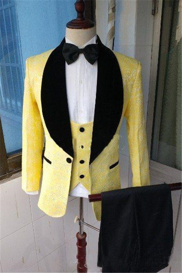 Yellow Bespoke Shawl Lapel Blazer for Men's Formal Dinner Prom Suit-Business & Formal Suits-BallBride
