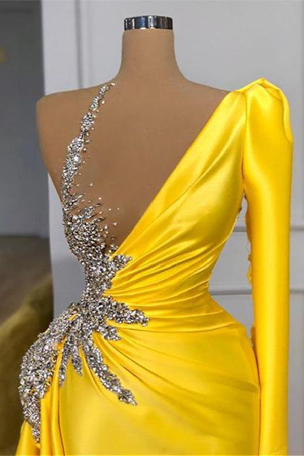 Yellow Mermaid Prom Dress with Long Sleeves-BallBride