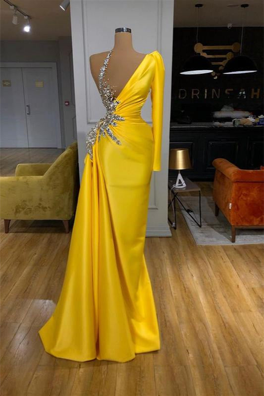 Yellow Mermaid Prom Dress with Long Sleeves-BallBride