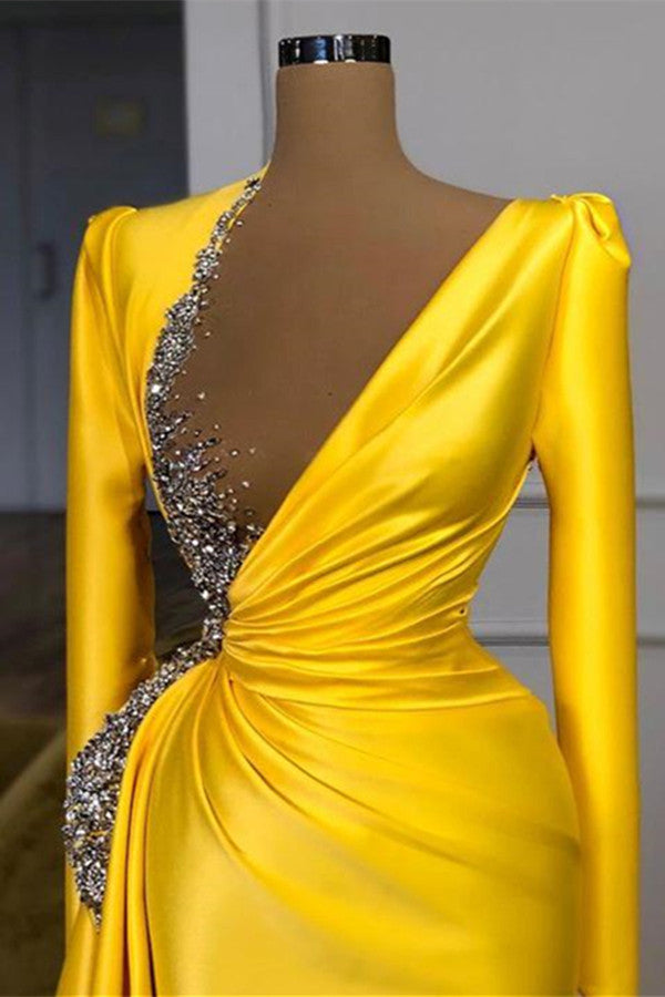 Yellow Prom Dress with Ruffle and Sequins Beads-Occasion Dress-BallBride