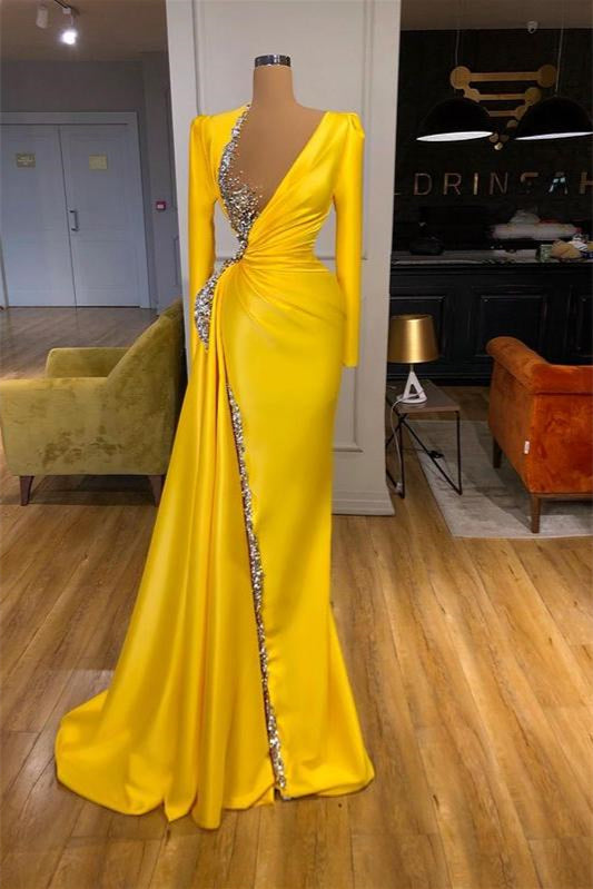 Yellow Prom Dress with Ruffle and Sequins Beads-Occasion Dress-BallBride