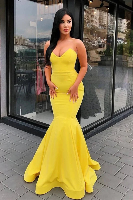 Yellow Sweetheart Mermaid Evening Dress Long-BallBride