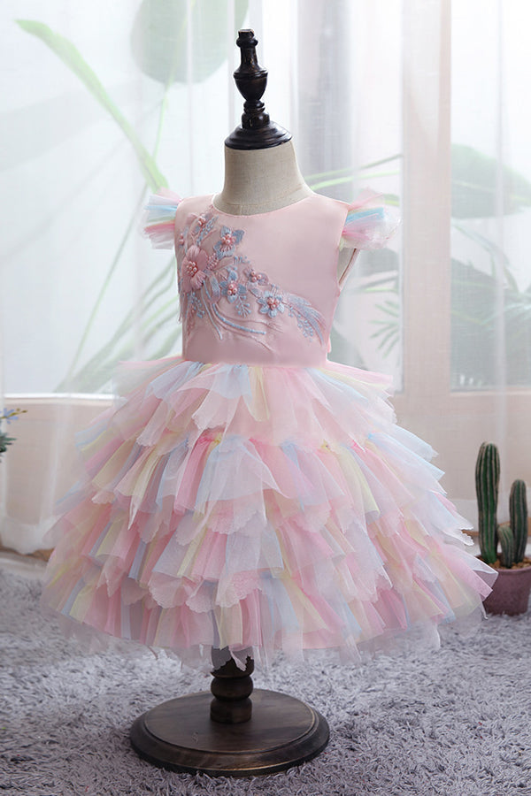 Yellow Tulle Ruffles Flower Girl Dress for Weddings with Appliques-flower girl dresses-BallBride